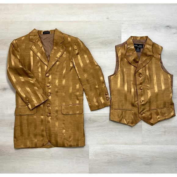 JACKIE VITAL 90s Collection Gold Stripe 2 Piece Suit Jacket Vest Set for Boys 8R - Picture 1 of 14